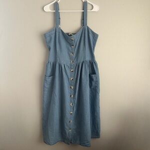 J Gee XL Denim summer dress button up smocked knee length midi summer spring 1x
